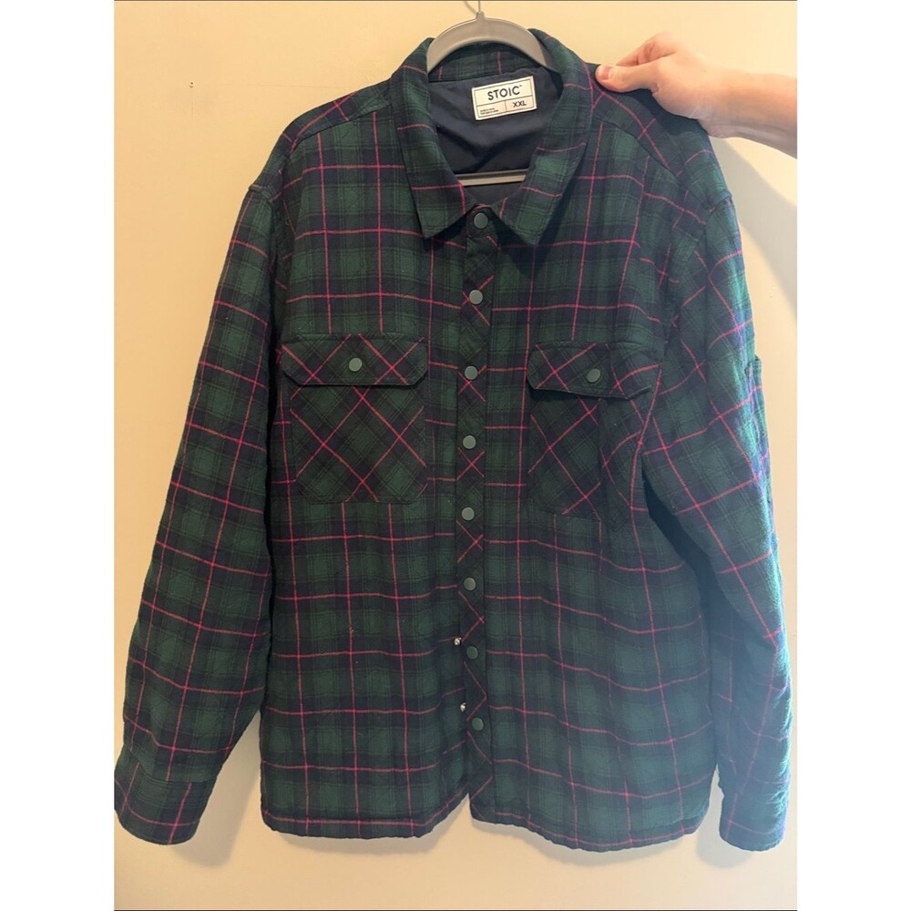 Stoic XXL Green Plaid Snap-Front Shirt Jacket Quilted Insulated Jacket